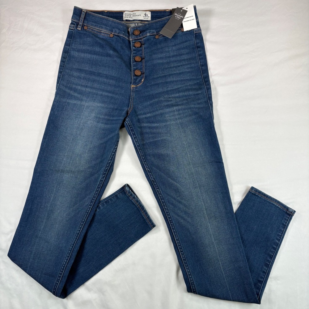 Abercrombie & Fitch Super Skinny Jeans Womens 4R High Rise Button Fly Blue Denim